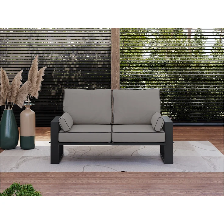 Outdoor 2-Sitzer Gartensofa, schwarze Metallbeine, Gartensofa für die Terrasse - ELBA S2 - grau – Bild 3