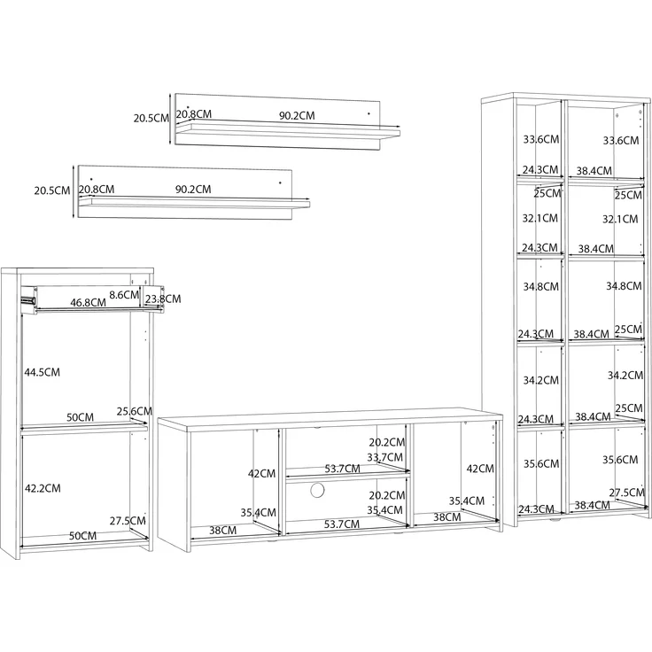 FORTE Pablo Wohnwand, Holzwerkstoff, Braun/Grau, 277,4 x 182,9 x 39,5 cm – Bild 7
