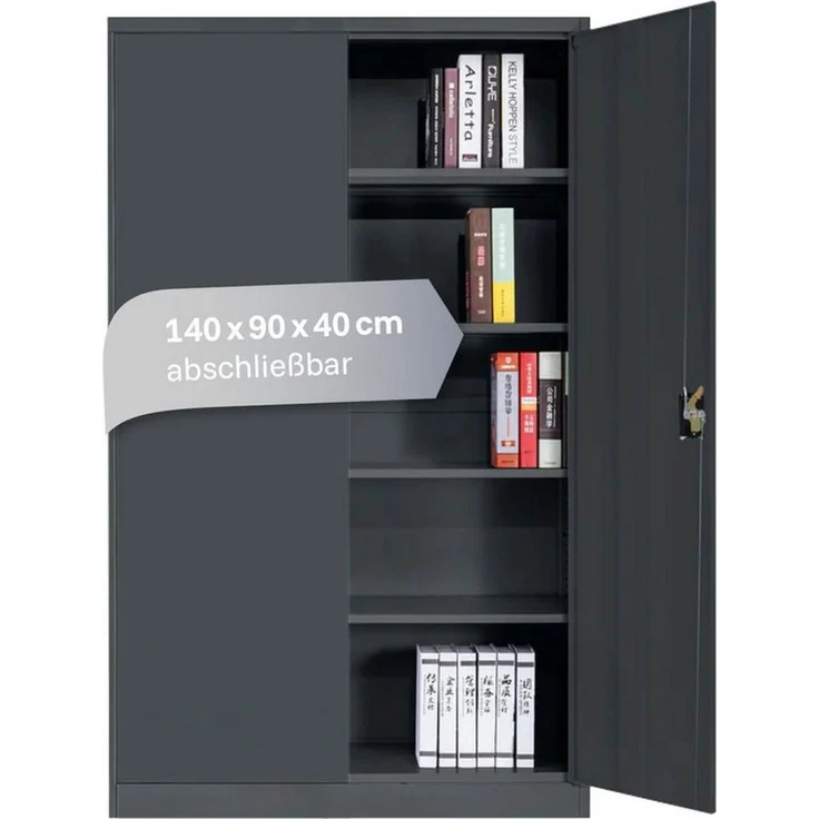 LagerZwei Aktenschrank Stahlschrank 140x90x40 cm (1-St) 3-fach verriegelt, 4 höhenverstellbare Böden, Flügeltüren 130° – Bild 1