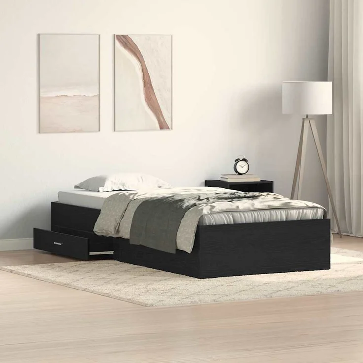 vidaXL Bettrahmen Schwarz Eichen-Optik 100 x 200 cm Holzwerkstoff 3333983 – Bild 1