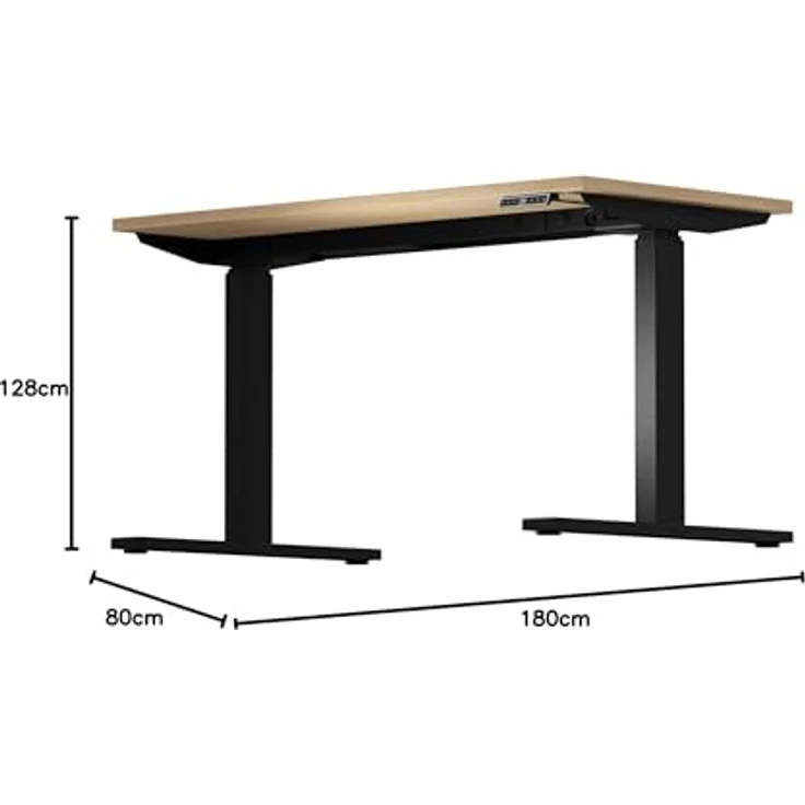 BISLEY Höhenverstellbarer Schreibtisch E-WonderTech, EWT1808018, Platte 018 Kendal Eiche, Gestell 333 schwarz, H 630-1280 x B 1800 x T 800 – Bild 2