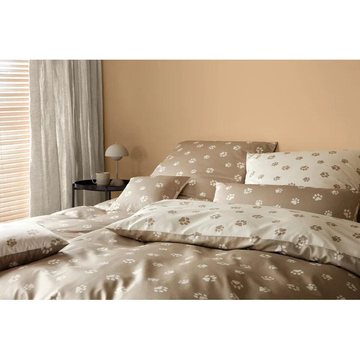 Elegante Mako Satin Bettwäsche Paws 24541-7 Pfoten Beige Creme 135x200 – Bild 4