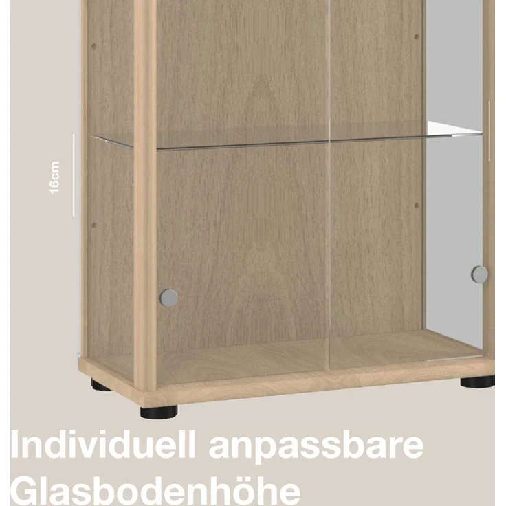 K-Mbel Vitrinenschrank 2-trig (176x67x33cm) - Made in Germany - Standvitrine Buche mit 4 hhenverstellbaren Glasbden & LED - Glasvitrine Stehend - Vitrine Glas - Display Cabinet – Bild 6