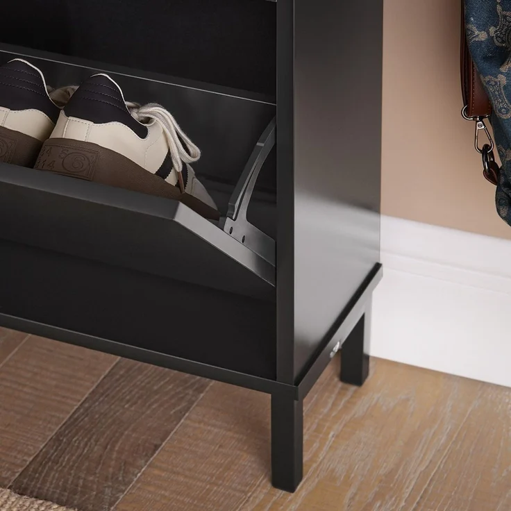 SoBuy FSR100-SCH Schuhschrank, MDF, Lackiert, Dunkelgrau, 100 x 91 x 19 cm – Bild 6