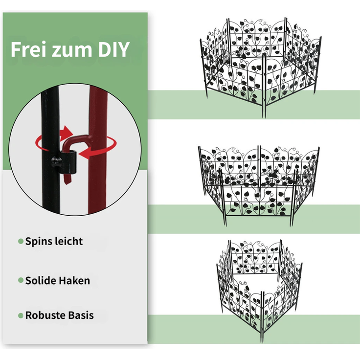 UNHO Gartenzäune Teichzaun 5 Stück Gartenzaun Zaunelemente Metallzaun Gartentor Steckzaun Dekozaun Teichzaun Metall Randzaun 69x67 cm Schwarz – Bild 5