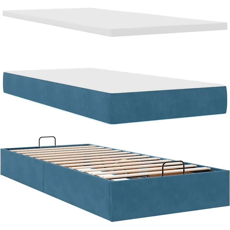 vidaXL Ottoman-Bett mit Matratze & LEDs Dunkelblau 100x200 cm Samt 3312534 – Bild 7