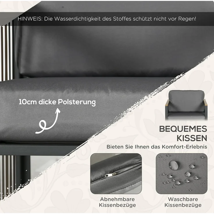 Outsunny Gartenlounge-Set Gartenmöbel, (Rattan-Gartenmöbel, 3-tlg, Gartengarnitur), für Terrasse, Grau – Bild 4