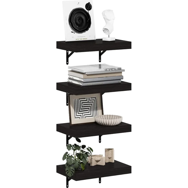 Furinno Tanna 37 cm schwebende Ausstellungsregale zur Wandmontage, Tabak-Eiche, 4er-Set