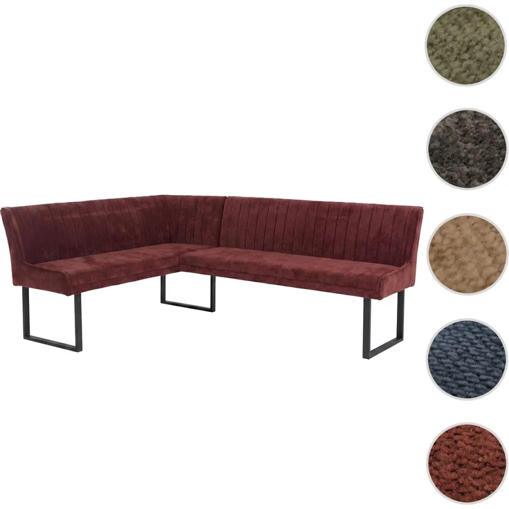 Eckbank HWC-O82, Esszimmerbank Bank, Öko-Tex (310g/m²) Chenille Stoff/Textil Metall 159x210 cm ~ rot – Bild 10