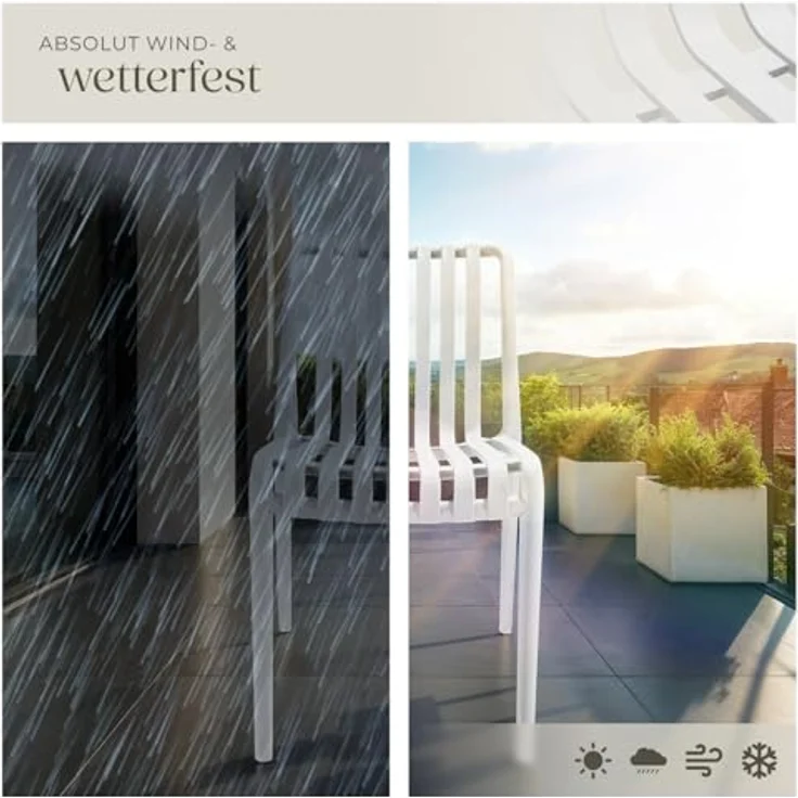 tectake Gartenstuhl Balkonstuhl, stapelbar, Belastbarkeit 110 kg, 47 x 58 x 80,5 cm (Terrassenstuhl Alcudia für Außen in Creme, 2 St), wetterfest und UV-beständig, pflegeleicht, rutschfeste Gummischoner – Bild 9