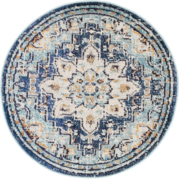 SAFAVIEH Distressed Teppich für Wohnzimmer, Esszimmer, Schlafzimmer - Madison Collection, Kurzer Flor, Blau und Hellblau, 122 X 122 cm