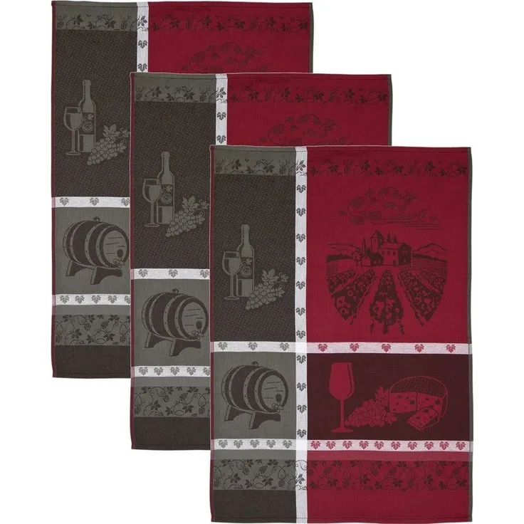 ROSS Geschirrtuch Weinmotiv, (Set, 3-tlg), Motivtuch, aus 100% Baumwolle