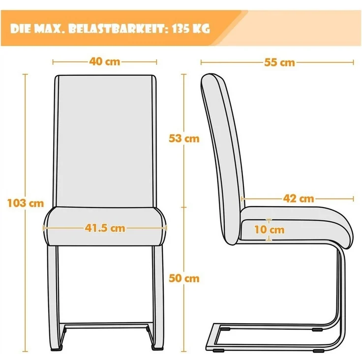 Yaheetech Esszimmerstuhl, Freischwinger Schwingstuhl Kunstleder – Bild 2