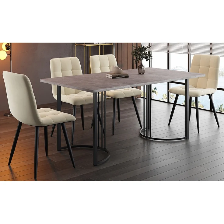 Essgruppe 5-tlg, Tisch marmorgrau/schwarz 140x80 cm, 4 Samtstühle beige – Bild 2