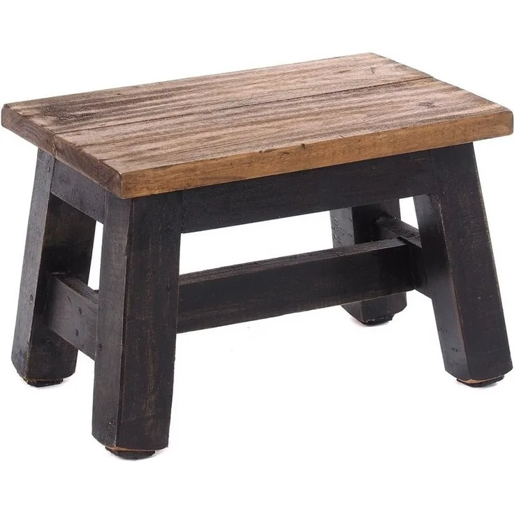 DESIGN DELIGHTS Rustikaler FUSSHOCKER Monte | 21 x 30 x 20 cm (HxBxT), Mahagoni Recyclinholz | Holzhocker | Farbe: 04 schwarz-Natur