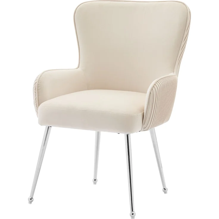 2er-Set Samt-Esszimmerstühle mit Armlehnen, beige/silber, 53x57x83 cm – Bild 7
