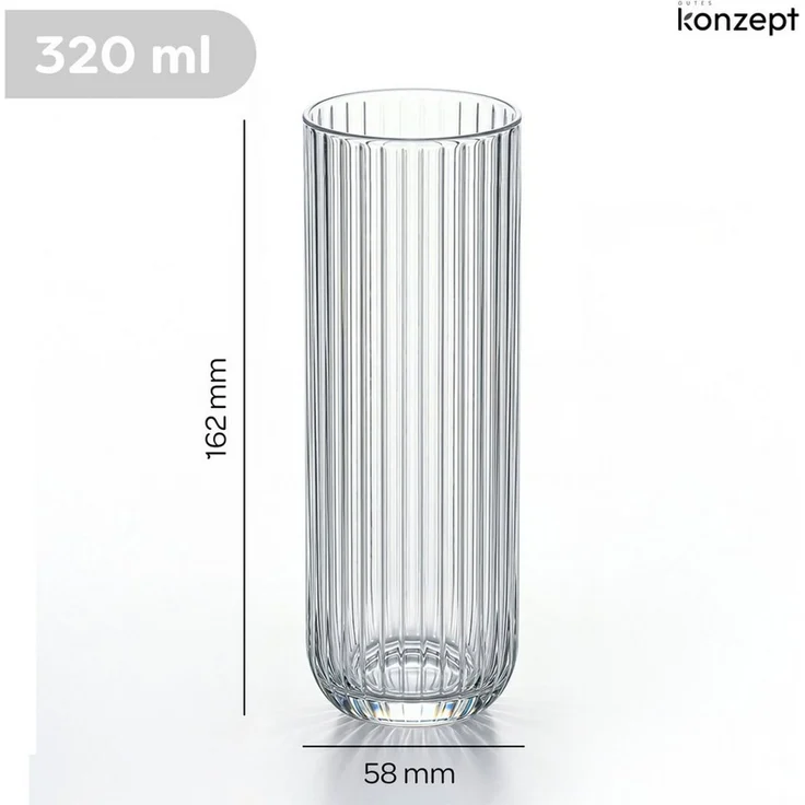 KONZEPT Gläser-Set 6er – 320 ml geriffelte Longdrinkgläser aus klarem Glas, 6-tlg, Einzigartige Form, Ideal für Cocktails, Gin Tonic, Eiskaffee – Bild 3
