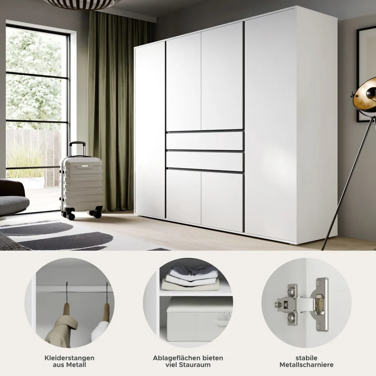 Falun Kleiderschrank 4-türig in weiß – Bild 6