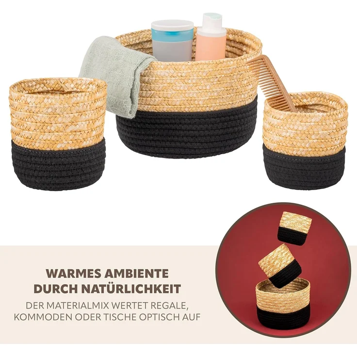 bremermann Aufbewahrungskorb Aufbewahrungskörbe 3er Set, Baumwolle/Strohgeflecht – Bild 6