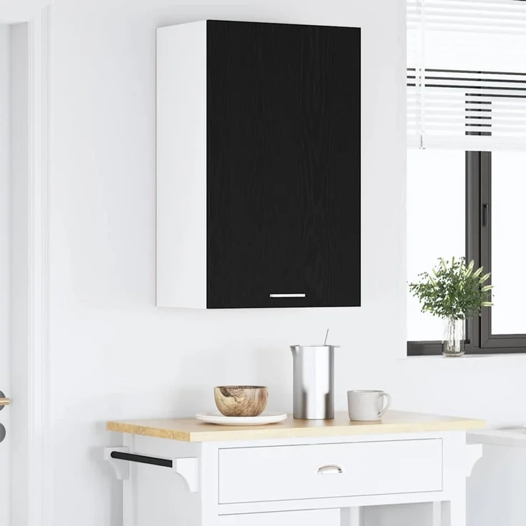 Küchen-Hängeschrank, Wandschrank mit Tür Schwarze Eiche und Weiß 50 x 31 x 80 cm – Bild 4