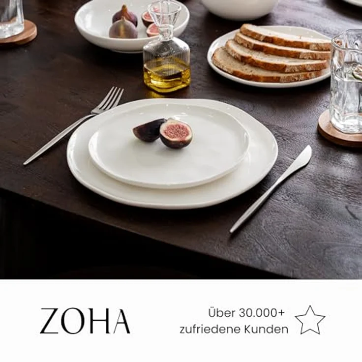 Zoha Teller-Set Perlemor weiß - Skandinavisches Design, Teller Set spülmaschinenfest (48-tlg), 6 Personen, Hochwertiges Steingut, Mikrowellenfestes & Kratzbeständiges Geschirrset für Zuhause & Events – Bild 3