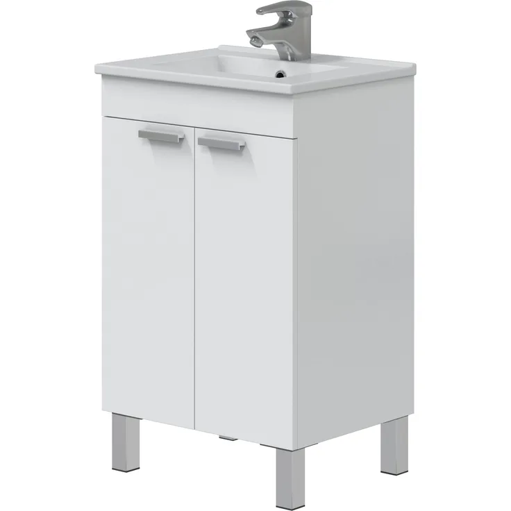 Waschbeckenunterschrank >ECO KIT< in Weiß glänzend - 50x80x39 (BxHxT)