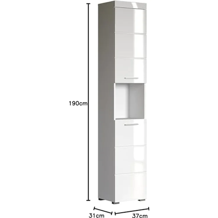 Trendteam 'Amanda' Hochschrank, Holz, Weiß Hochglanz, 190 x 31 x 37 cm – Bild 4