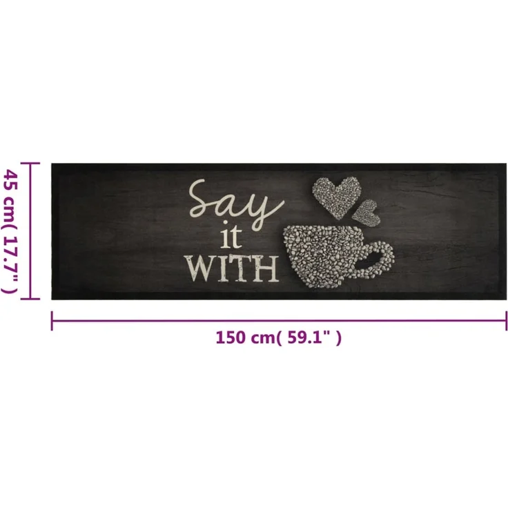 vidaXL Küchenteppich Waschbar Tasse Schwarz 45x150 cm Samt 4005593 – Bild 4