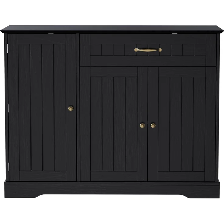 Modernes, elegantes Sideboard mit 3 Türen und einer Schublade, Buffetschrank für Esszimmer, Wohnzimmer und Diele (Schwarz) – Bild 10
