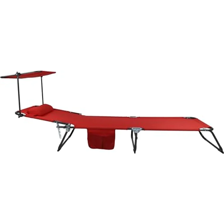 VCM Sonnenliege klappbar Bindox L, Maße ca. 185 x 24 x 55 cm, leicht und kompakt, mit verstellbarem Sonnendach in Rot und Anthrazit – Bild 2