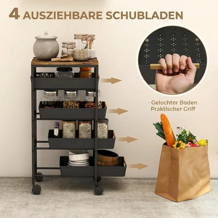 HOMCOM Küchenwagen, Metall, Kunststoff, Schwarz, 39,5L x 24B x 82H cm – Bild 3