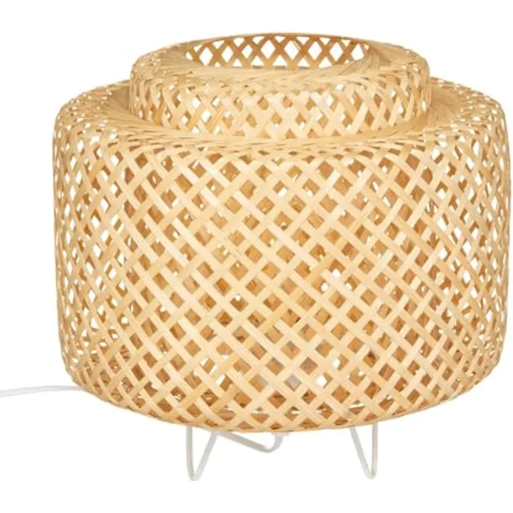 Atmosphera Tischlampe LIBY im Boho-Stil, Bambus, runder Lampenschirm, Ø 25 cm, beige oder schwarz