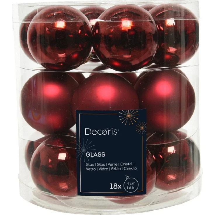 Kaemingk Weihnachtsbaumkugel Weihnachtsbaumkugeln Glas Ø 4 cm rot matt/glanz 18 Stück
