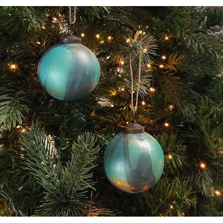 Christbaumkugeln Petrol Echt Glas 2 Stück Türkis Vintage-Stil Weihnachtskugeln