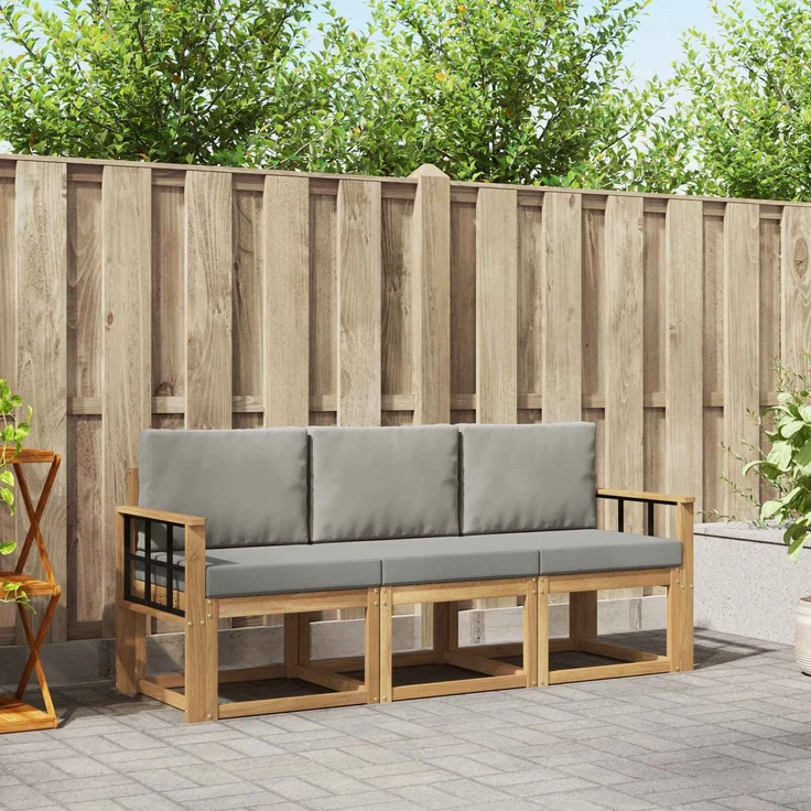 vidaXL Outdoor-Sofagarnitur 3 stk. Weiß und Hellgrau Polyester 3387185 – Bild 1