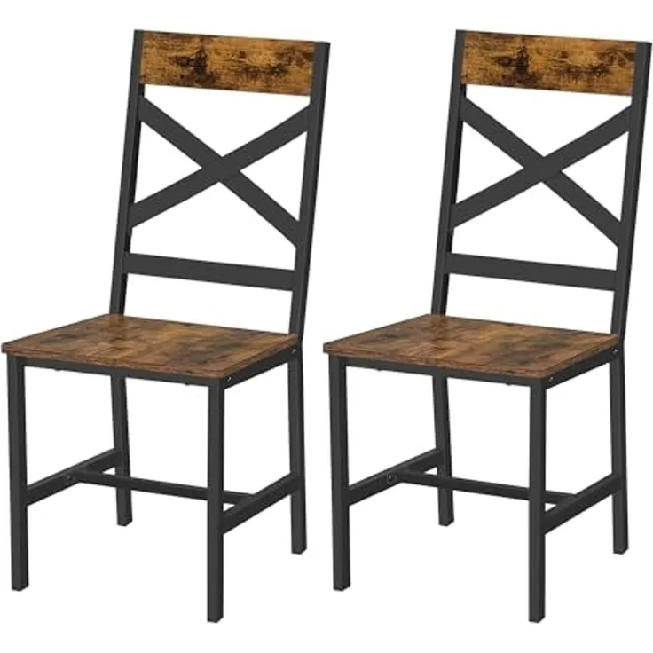 Vasagle Esszimmerstühle, 2er Set, Küchenstühle mit Metallgestell, ergonomisch, Industrie-Design, für Esszimmer und Küche, vintagebraun-schwarz LDC094B01 von Songmics