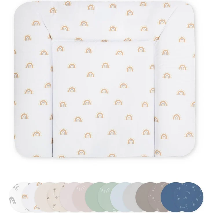 Ehrenkind® Abwaschbare Wickelauflage - Hygienisch, Sicher und Vielseitig in Beige Regenbogen | Wickelauflage 72x85 | Wickelunterlage | Wickeltischauflage abwaschbar