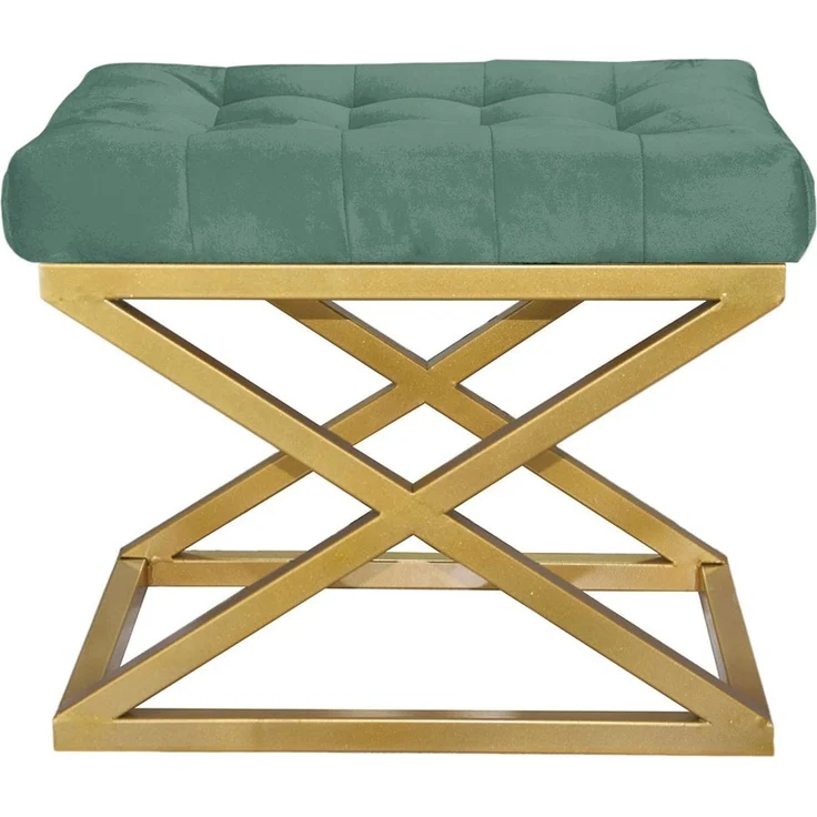 Atelier Del Sofa Stylish Pouffe with Metal Frame, 50 cm Width, 42 cm Height, 40 cm Depth | 100% Polyester Babyface, Elegant Gold & Green Design | Perfect for Modern Living Spaces – Bild 1