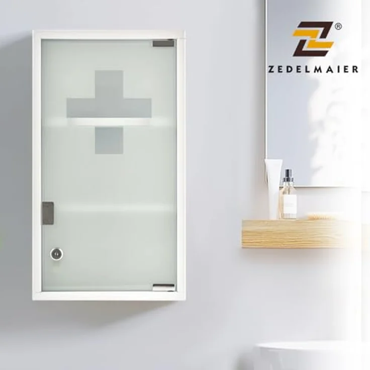 Zedelmaier Medizinschrank aus Edelstahl,Medikamenten Aufbewahrung,Medikamentenschrank 3 Fächer,Apothekerschrank,Hängend,48 x 27 x 12 cm,Weiß - 3 Fächer – Bild 3