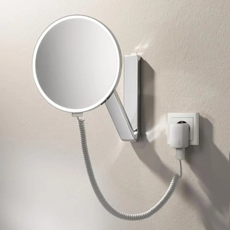 Keuco iLook_Move Kosmetikspiegel mit Beleuchtung, rund, Ø20 cm, 5-fache Vergrößerung, verchromt, Made in Germany, mit Steckernetzteil – Bild 2