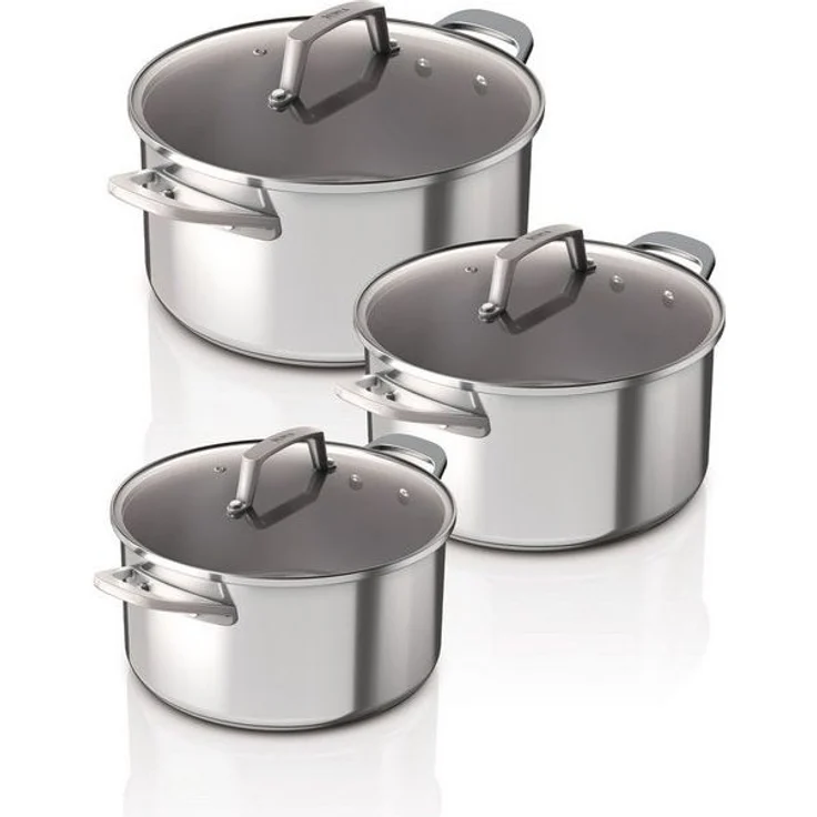 NINJA Topfset 3teilig Edelstahl mit Glasdeckeln (ø 16cm, ø 18cm, ø 20cm) – Bild 2