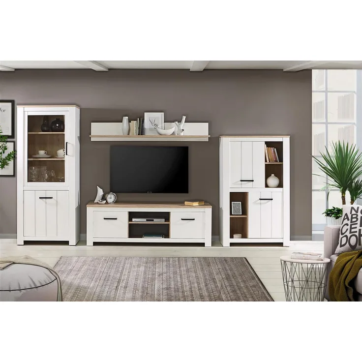 Wohnwand >Chelles< in Weiß matt - 344,1x185,3x42,2cm (BxHxT)