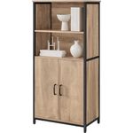 VASAGLE Küchenschrank, Bücherregal, 2 offene Fächer, Schrank mit verstellbaren Ablagen, Bücherschrank mit Türen, Stahlrahmen, für Wohnzimmer, Küche, Arbeitszimmer, eichenbraun-schwarz LSC066B50