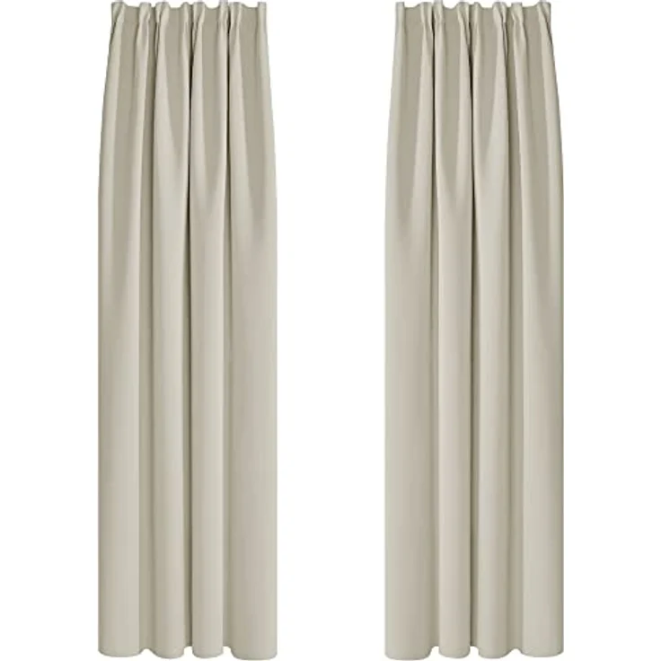 Deconovo Verdunklungsvorhänge mit Kräuselband Blickdicht Gardinen Hellbeige | 2er Set, H 290 x B 140 cm, Gardinen für Schienensystem, Thermogardine, Kinderzimmer Vorhang, für Wohnzimmer, Sichtschutz – Bild 1