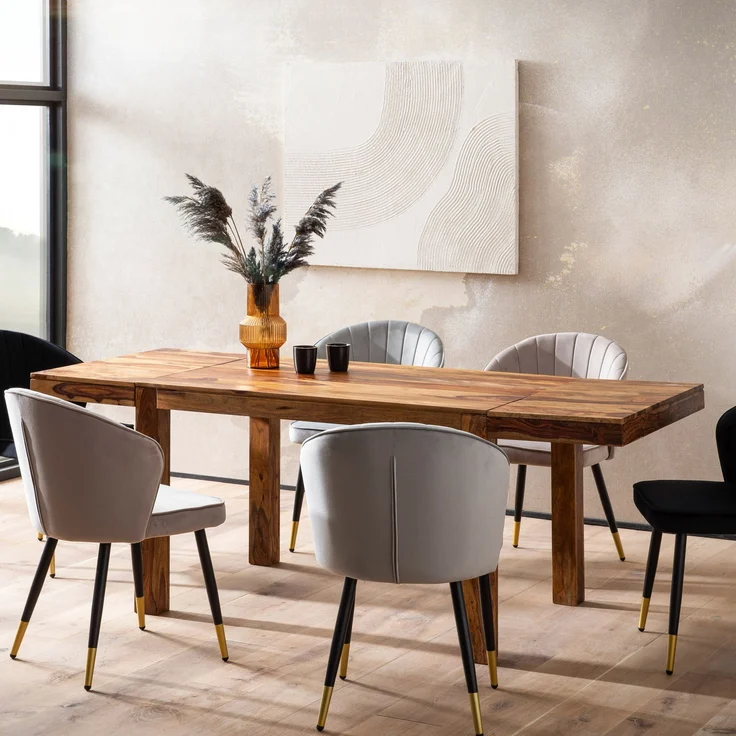 Esszimmertisch Sheesham Massivholz 120-200cm verlängerbar Rechteckig Schlicht – Bild 2