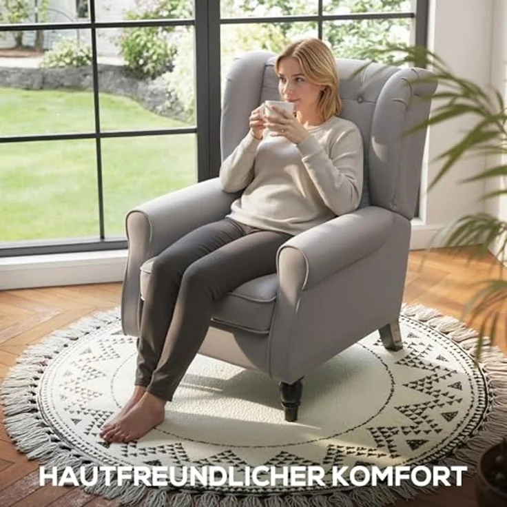 HOMCOM Sessel Einzelsessel, Akzentsessel mit Tufting Holzfüße (Ohrensessel, 1-St, Relaxsessel), für Wohnzimmer, Grau – Bild 6