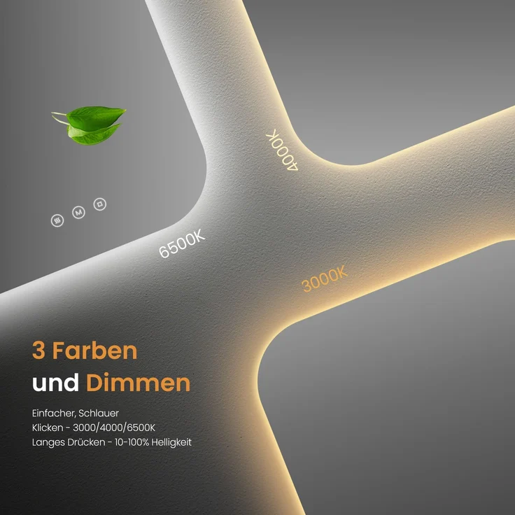 EMKE Badspiegel mit Beleuchtung, Softcube, Rahmenlos, 3000/4000/6500K Badezimmerspiegel 50×50cm – Bild 2