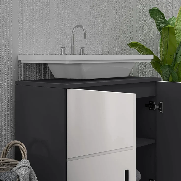 Kleankin Waschbeckenunterschrank mit Verstellbarer Ablage, Waschtischunterschrank mit Griff, (Unterschrank, 1-St, Badunterschrank) mit Kippschutz, Grau, 60 x 30 x 60 cm – Bild 8