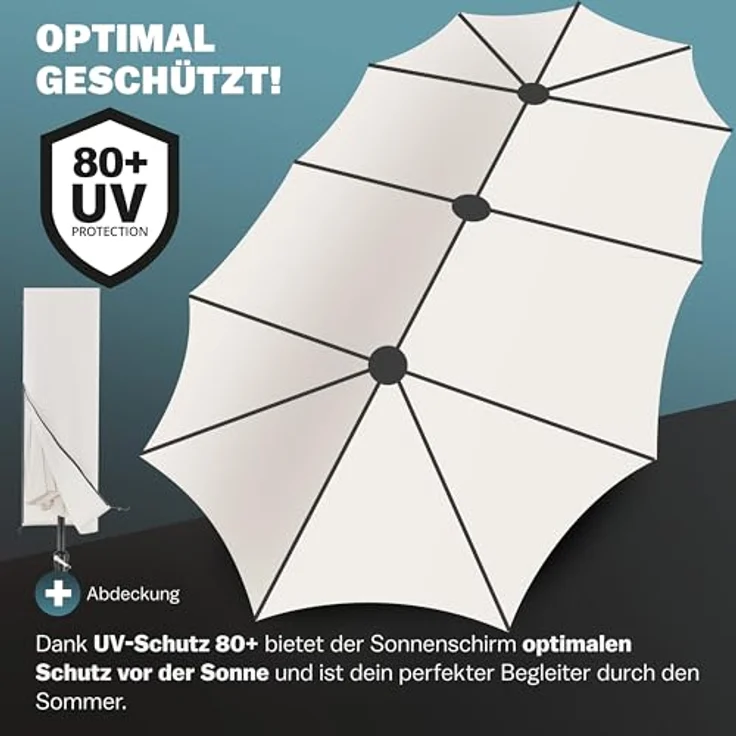 Kingsleeve Sonnenschirm, UV Schutz 80+ Schutzhülle XXL Aluminium Kurbel Wasserabweisend, beige, 460 x 270 x 240 cm – Bild 5