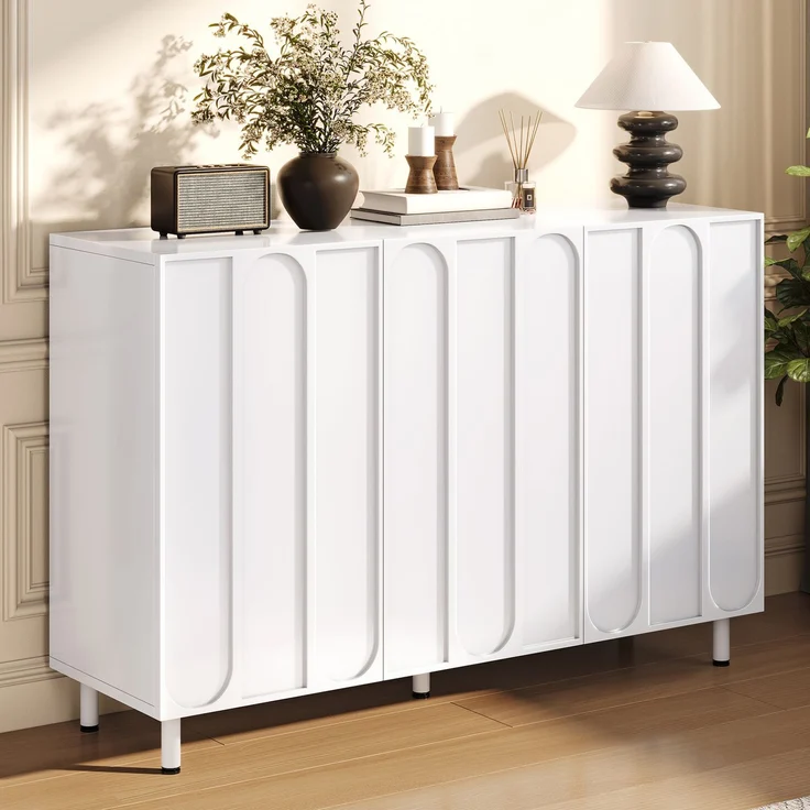 DESVIAE Sideboard Weiß aus MDF/Spanplatte – 120x80x37 cm – 3 Türen, verstellbare Böden – Bild 4